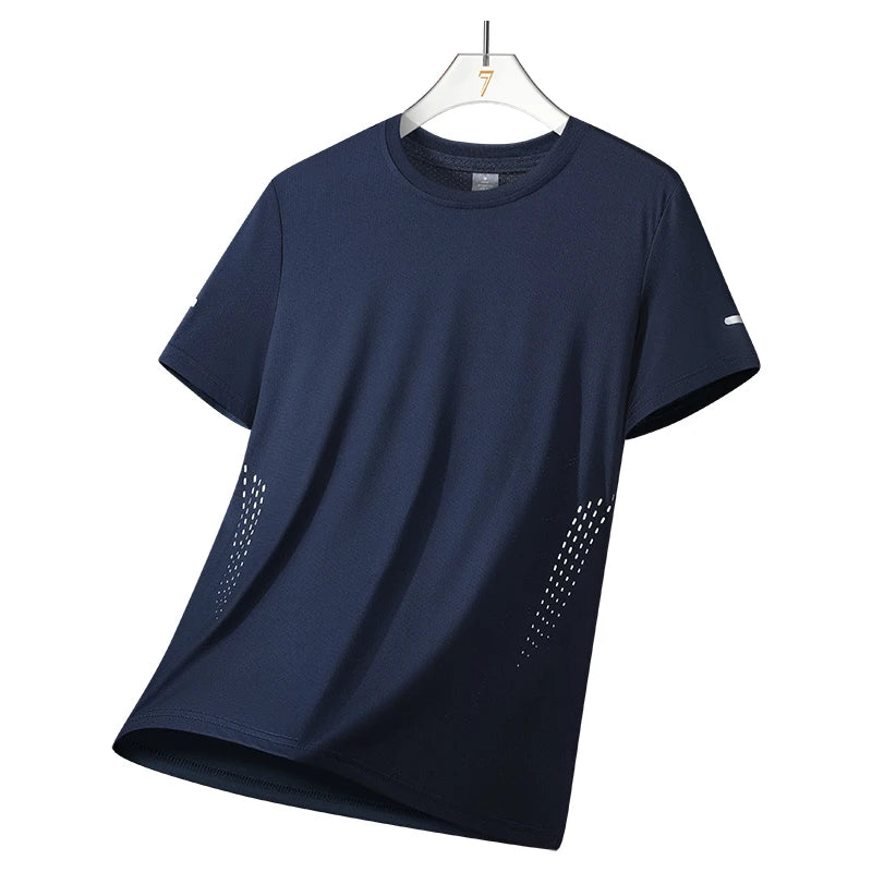 CHRLCK hommes course séchage rapide T-shirts respirant randonnée pêche T-shirts élasticité douce Sports de plein air chemise courte été