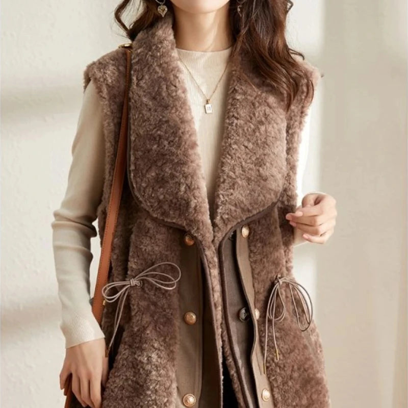 Chalecos de piel de cordero para mujer, Wstring de proximidad, chalecos elegantes de otoño para mujer, nueva colección