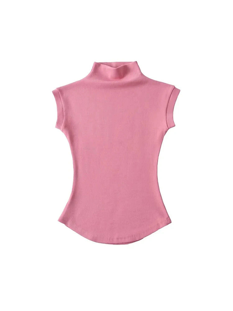 T-Shirt Col Roulé Sans Manches Femme — Coupe Ajustée Streetwear Été