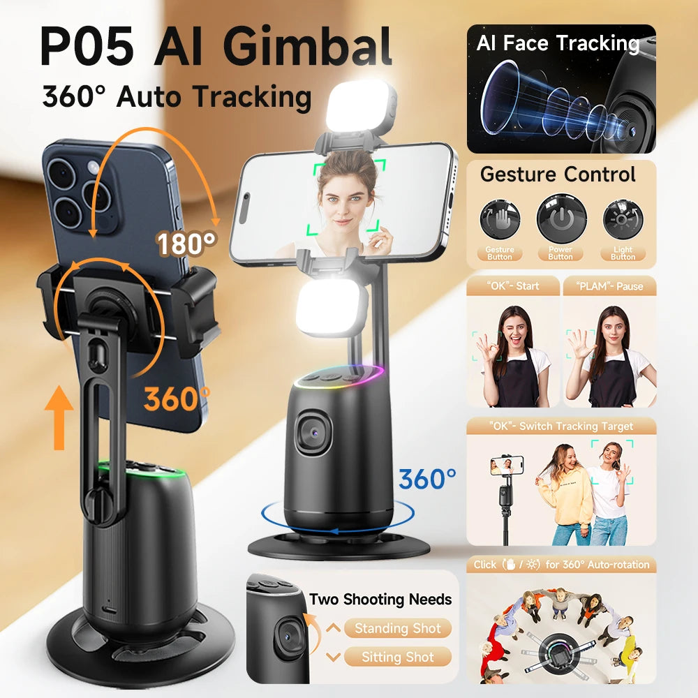 P05 — Stabilisateur Smartphone Suivi IA 360° Support Table Live & Vidéo