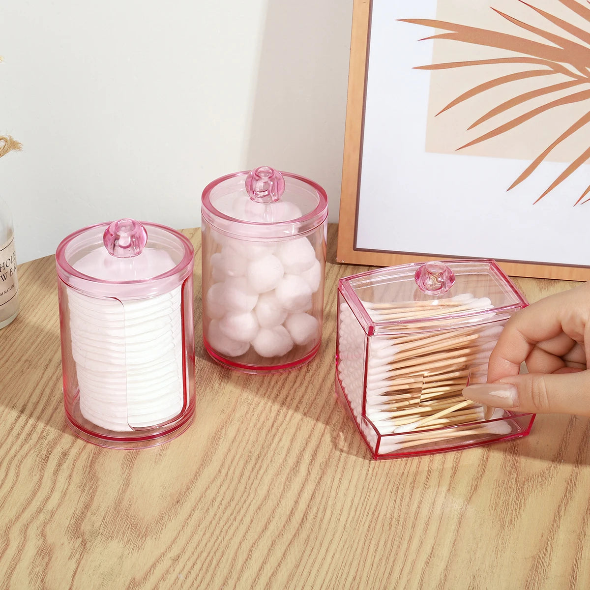 Qtip Holder Dispenser with Lid, 10 Oz Bathroom Storage Organizer Jar for Cotton Balls, Cotton Swabs, Bath Salts, Vanity Canisters