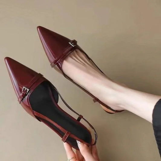 Sandales Femme à Charme Rétro Bordeaux — Style Élégant Été