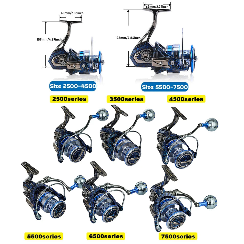 Moulinet de pêche spinning 90% métal — engrenage alliage, roulement à billes 5+1, eau salée et douce
