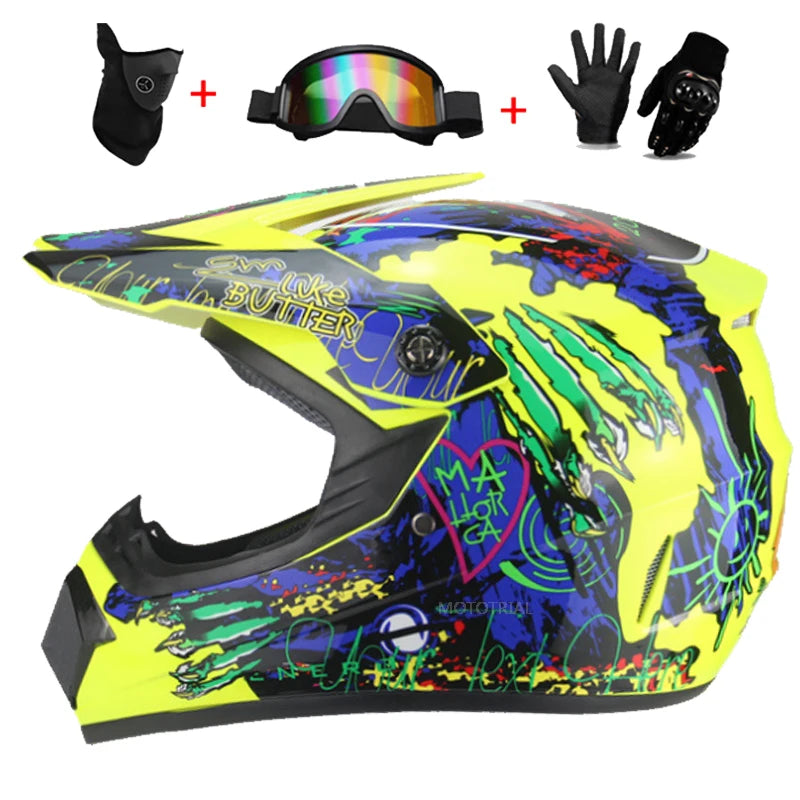 Casco completo de moto para niños, cascos de motocross para niños, gafas de moto todoterreno, guantes de protección para ciclismo