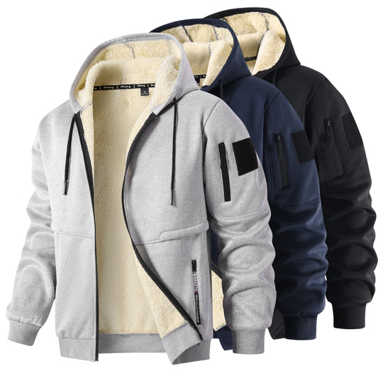 Veste polaire d'hiver pour hommes, veste en laine épaisse décontractée, sweat à capuche chaud avec fermeture éclair, Cardigan de sport à manches longues, manteau à capuche