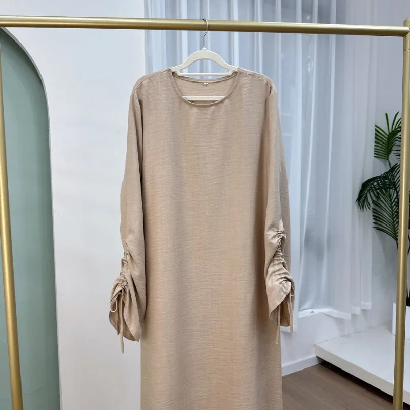 Robe modeste pour femmes musulmanes, arabie saoudite, Eid dubaï, Abaya uni, fête de vacances islamique, couleur unie, turquie, poignets à lacets, vêtements longs, 2024