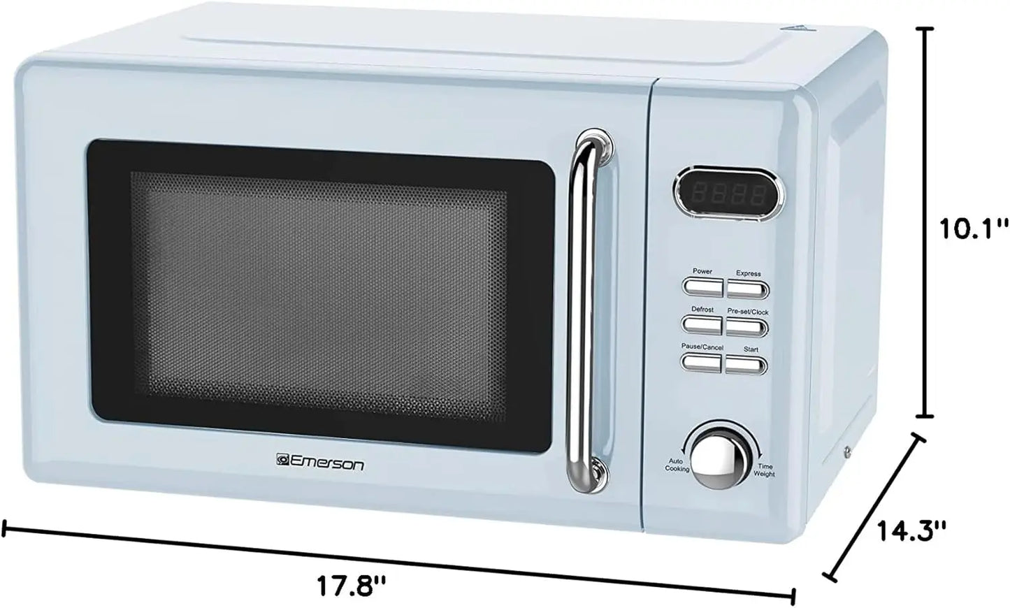 Four à micro-ondes compact rétro — commande par bouton, affichage LED, 700W, 5 niveaux de puissance, 8 menus automatiques, verre