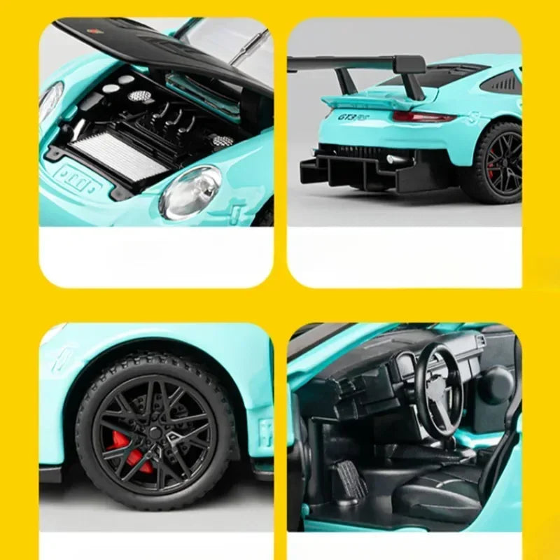 Coche deportivo modelo de inventario fundido a presión para niños, coche de juguete, vehículo GT3RS, regalo de cumpleaños para niño, decoración del hogar, escala 1/32, 911