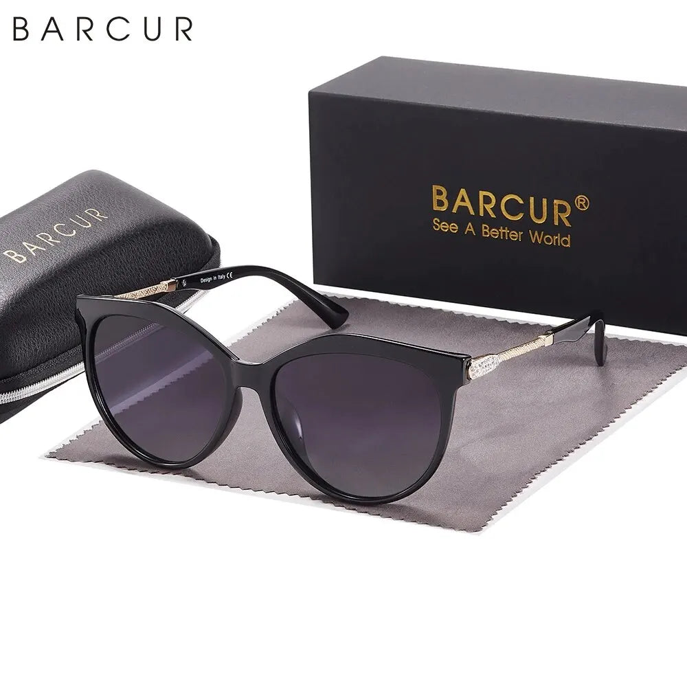 BARCUR-Gafas de sol polarizadas ojo de gato para mujer, redondas, degradadas, Oculos