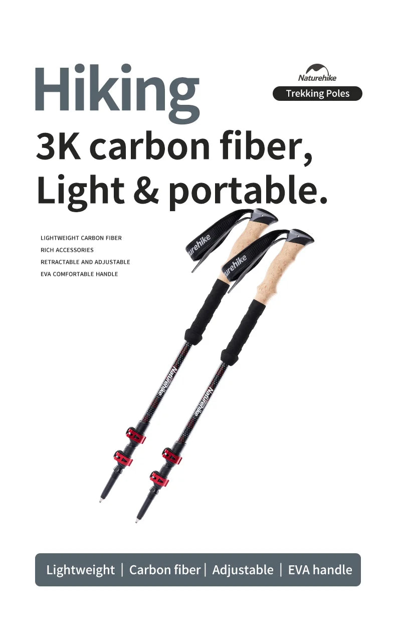 Naturehike baton de randonnée 2 pièces baton telescopique Fibre de carbone baton de marche randonnée léger accessoir randonnee Bâton d'escalade canne telescopique baton marche nordique carbone canne pliable randonnée