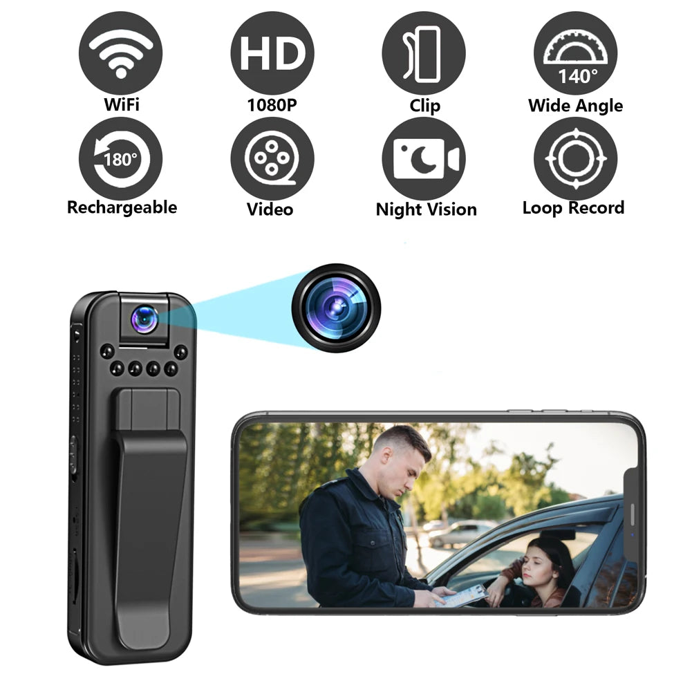 Mini 1080P HD Camcorder, Small Police Body, with Back Clip, Infrared Night Vision, Video Surveillance Camcorder