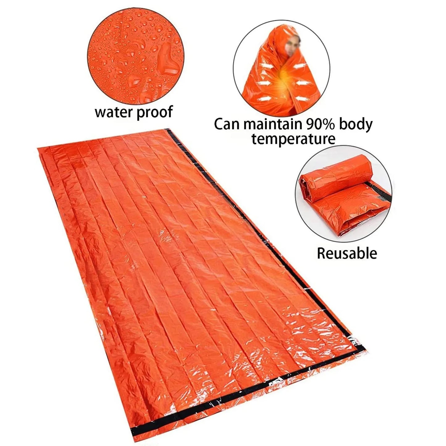 Sac de couchage de survie d'urgence Portable et étanche, équipement de Camping Edc en plein air, sac thermique, Kit de premiers secours, couverture en Mylar