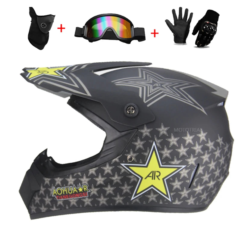 Casco completo de moto para niños, cascos de motocross para niños, gafas de moto todoterreno, guantes de protección para ciclismo