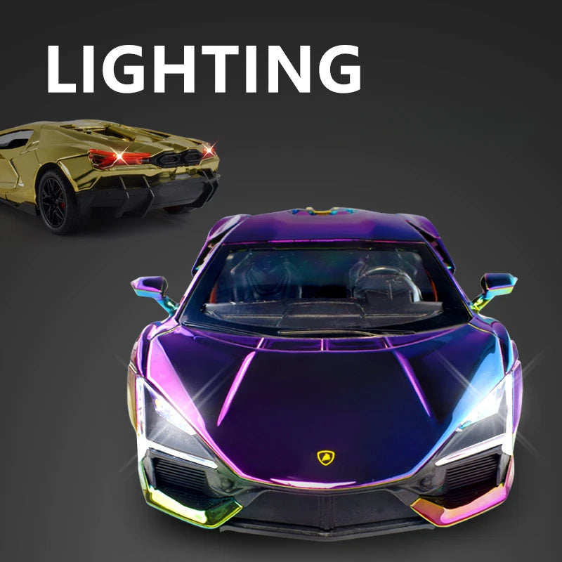 Simulación 1:24 Lamborghini Revuelto Supercoche con luz y sonido para niños, regalo de cumpleaños, coche en miniatura, decoración del hogar