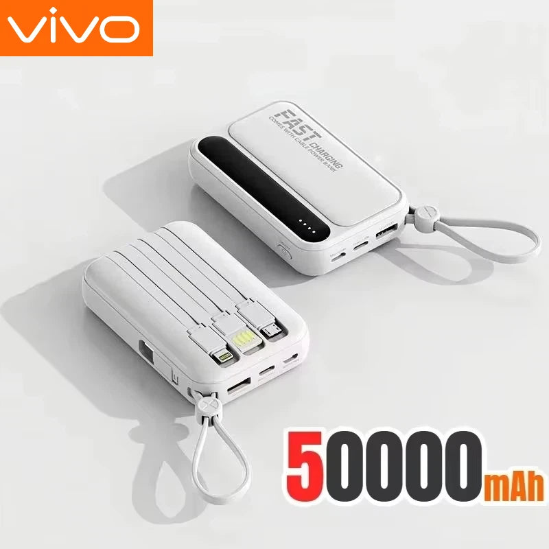 Banque d'alimentation VIVO 500000mAh, grande capacité, charge ultra-rapide, batterie externe portable, 4 câbles intégrés pour tous les téléphones