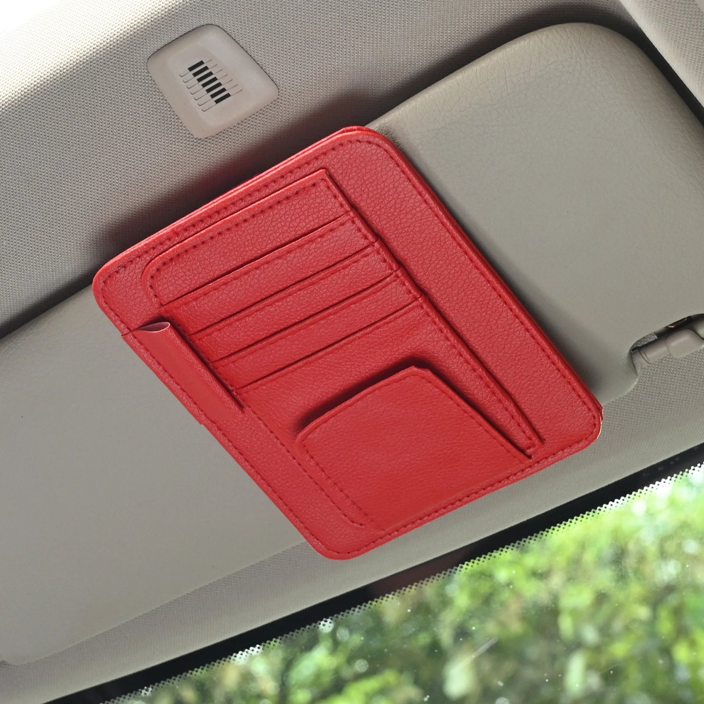 Organizador de visera para coche, bolsa multi-bolsillo, tarjetero, gafas, soporte de almacenamiento, resistente a los arañazos, soporte de visera automático para interior de coche