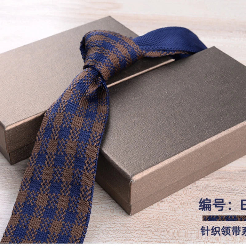 Men's Casual British Style Retro Striped Knitted Ties Formal Business Navy Red Brown Handmade Ties Tuxedo Neckties