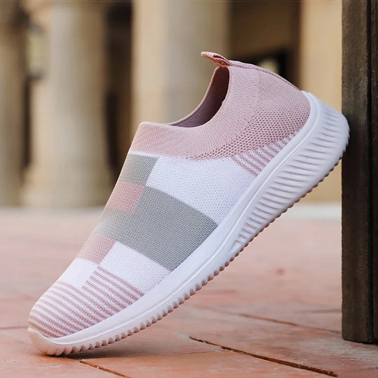 Zapatillas Planas Tejidas con Mezcla de Colores para Mujer, Zapatos Casuales Vulcanizados de la Nueva Colección
