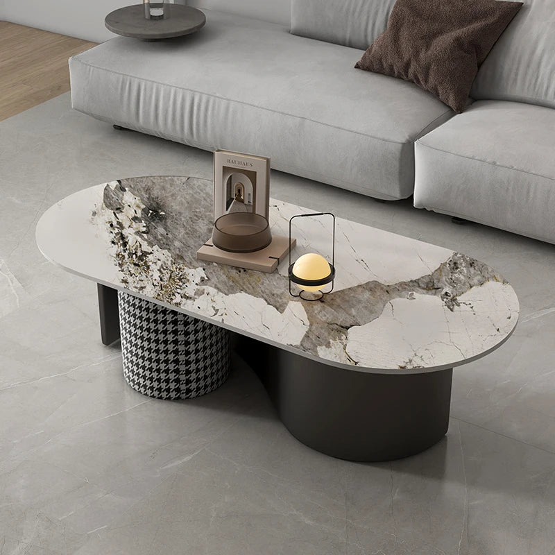 Table basse ovale rectangulaire — esthétique incurvée, glamour, rustique, meubles de salon