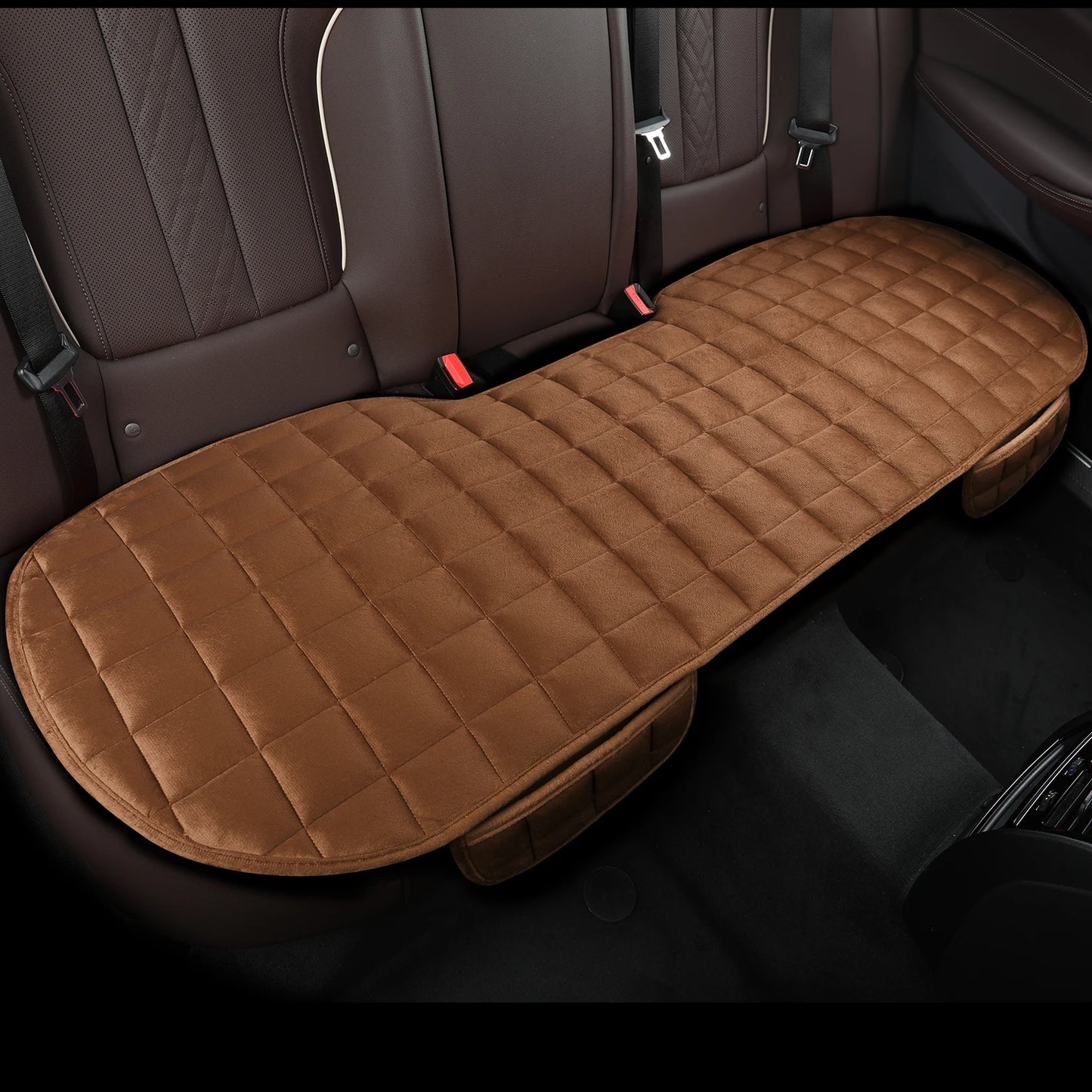 1 pieza de funda de asiento de coche universal bordada a cuadros de pelo corto sin respaldo, cálida y cómoda con bolsa de almacenamiento, adecuada