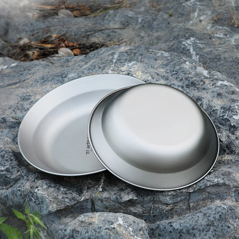 Tiartisan-Filles à repas de camping en titane, assiettes, ustensiles, randonnée en plein air, ultraléger, portable, empilable, plats à salade, ensemble de britware