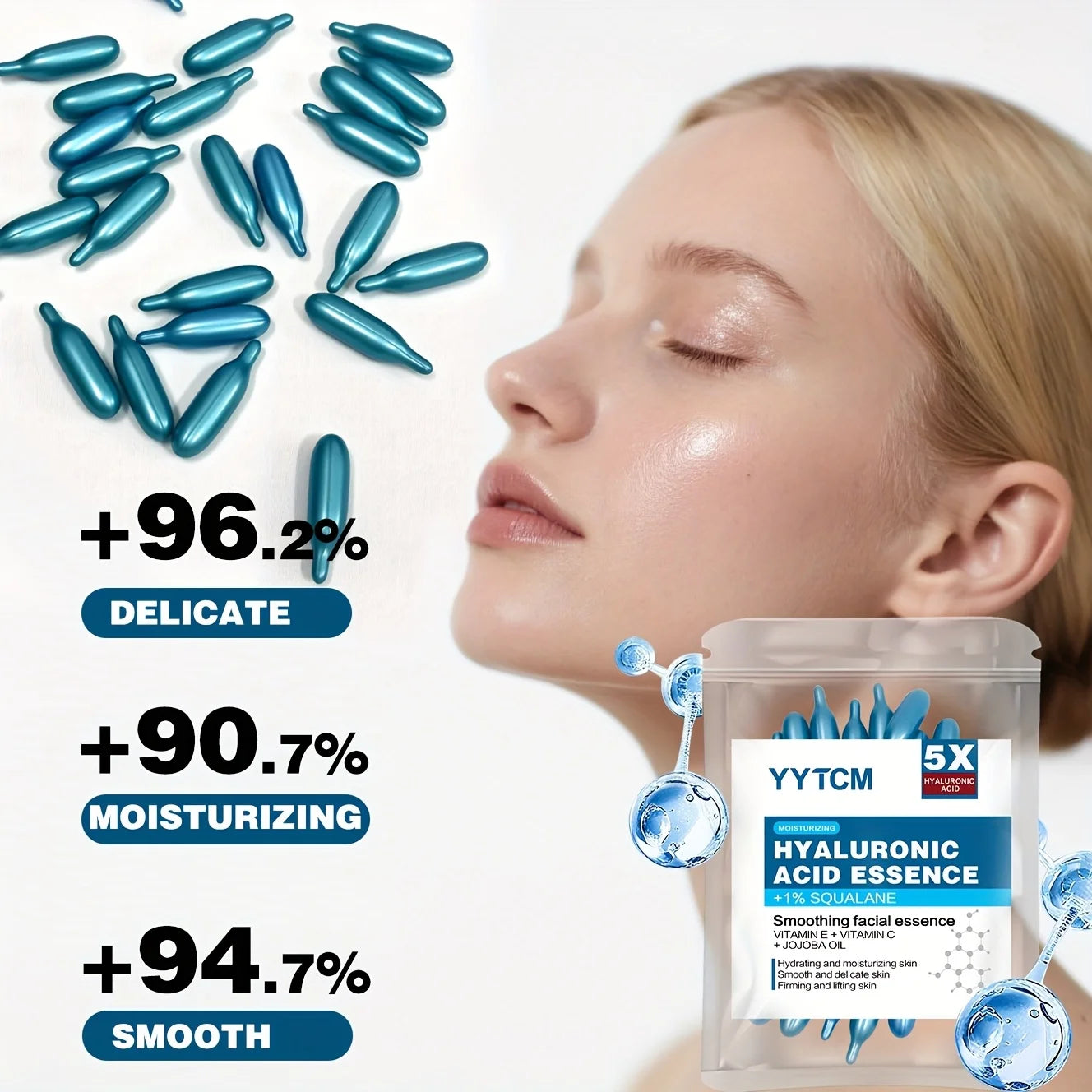 Hyaluronic Acid Deep Hydrating Capsule Essence, Moisturizing and Brightening Skin Essence (0.4g x 30 capsules)/bag -1 bag