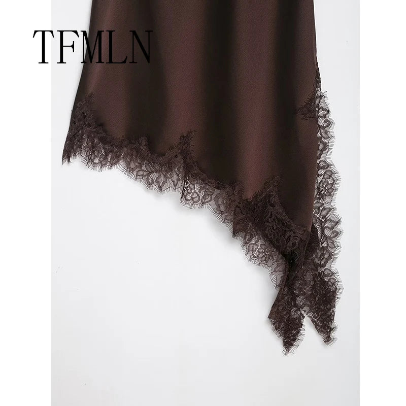 Vestido de encaje sexy para mujer, irregular, cuello en V, dobladillo de tirantes, vestidos largos, nueva moda 2025, vestidos de fiesta