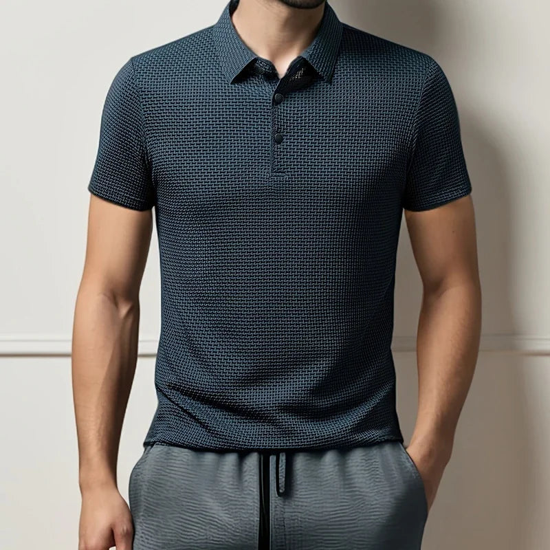 Nueva camiseta tipo polo de moda para hombre de negocios informal de manga corta con estampado de huesos y color liso, transpirable, cómoda y versátil para verano