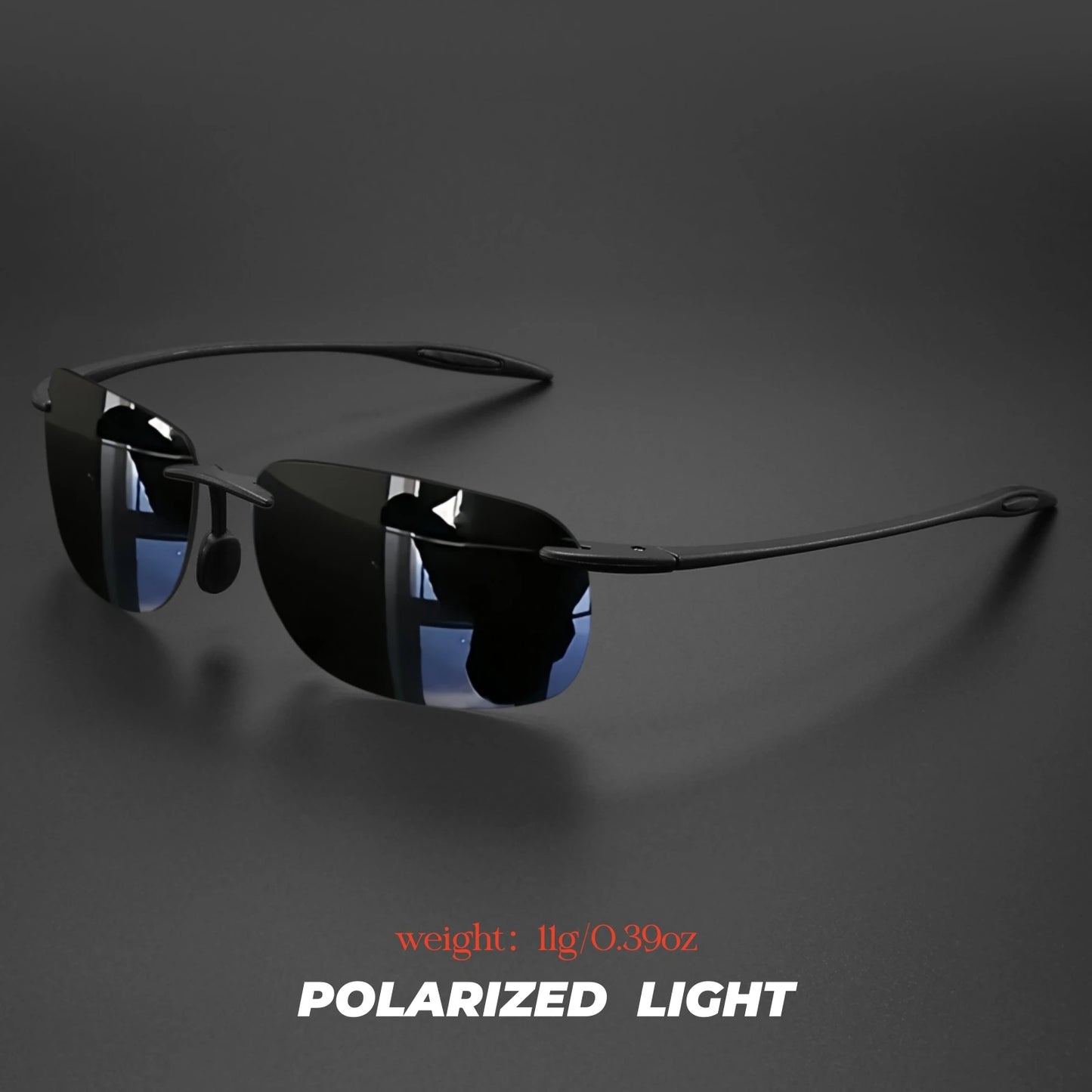 Lunettes de soleil polarisées sans cadre TR90 ultra légères 11 g – Coupe flexible et confortable, forme carrée pour la conduite, la pêche et l'extérieur