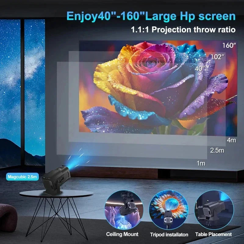 Android 11 4K Projector 2025, Native 1080P Resolution, 390 ANSI, HY320 Mini, Dual Wifi6, BT5.0, 1920*1080P, Portable Cinema, Upgraded HY300 Projector