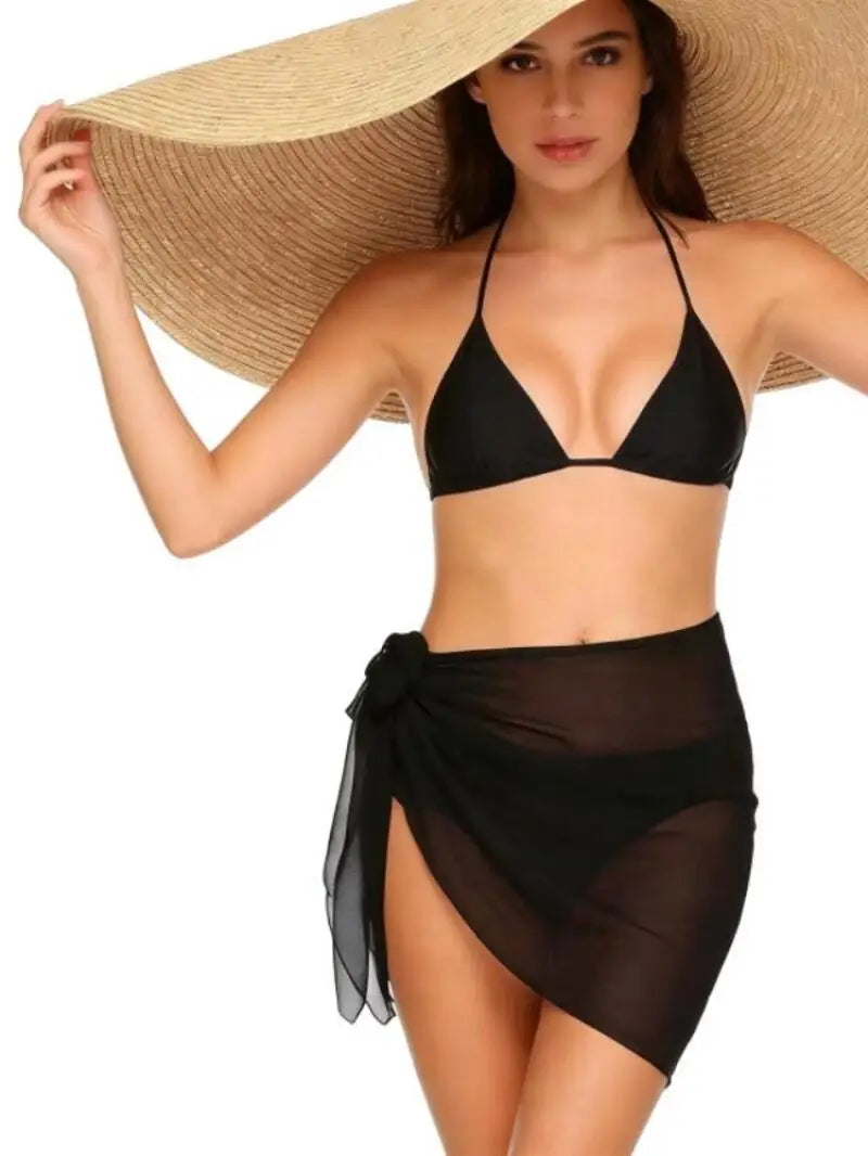 Paréo court en mousseline pour femme, cache-maillot de bain, enveloppe de plage, jupe courte transparente, écharpe en mousseline, couvre-maillot de bain