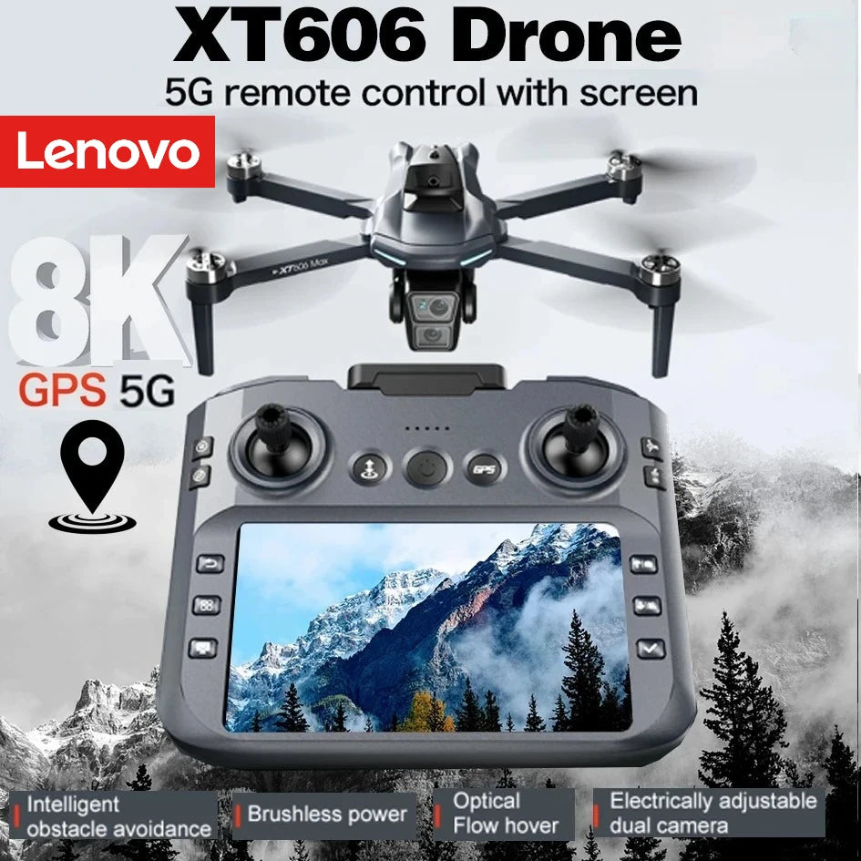 Dron GPS Lenovo NEW XT606 8K HD profesional con doble cámara, WIFI 5G FPV, evitación de obstáculos, cuadricóptero RC sin escobillas, juguete dron