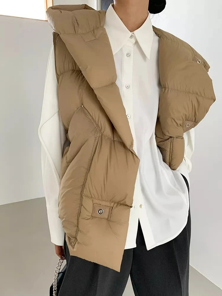Doudoune Capuche 90% Duvet Canard Blanc Femme — Gilet Décontracté, Hiver 2024