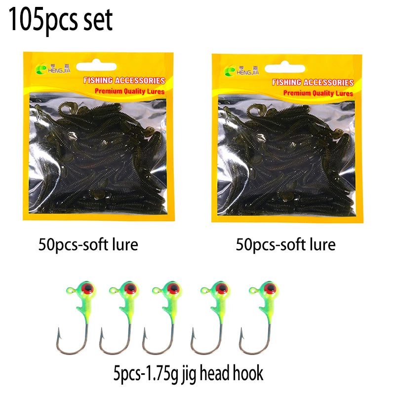 Hengjia 10-50pcs/lot 4.5CM Small Soft Silicone T-Tail Worm Swimbait Lure Fishing Tackle for Carp Black-bass Pike