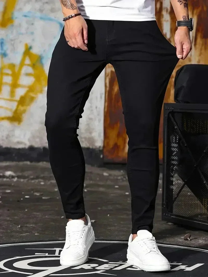 2025 Men's Classic Advanced Pencil Jeans Men's Soft Stretch Black Biker Masculino Slim Fit Denim Solid Casual Pants