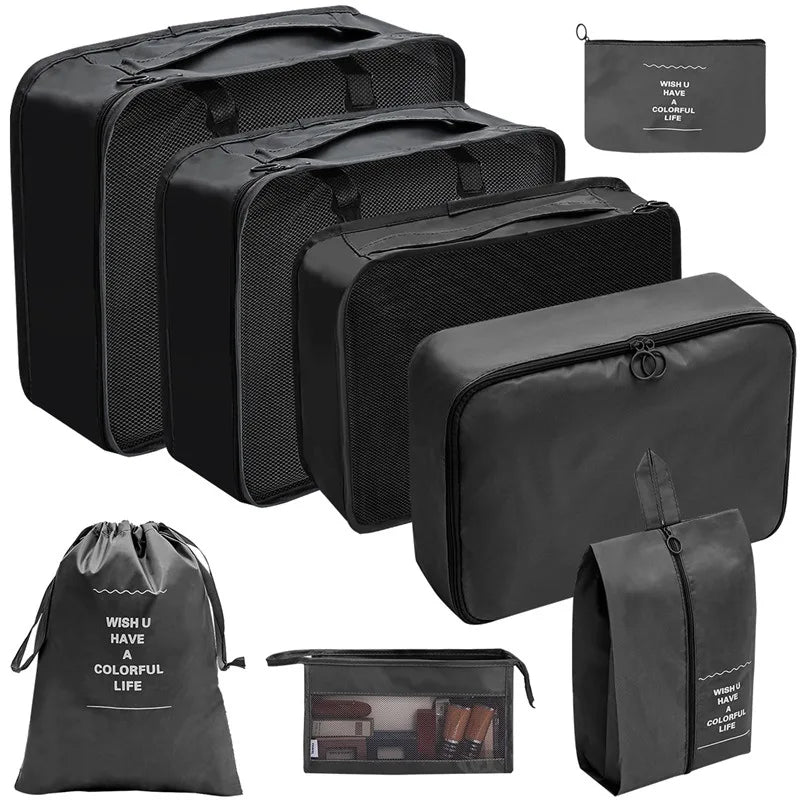 7/8/9/10 pièces ensemble organisateur de voyage sacs de rangement valise emballage Cubes ensemble étuis Portable bagages vêtements chaussure bien rangé pochette pliante