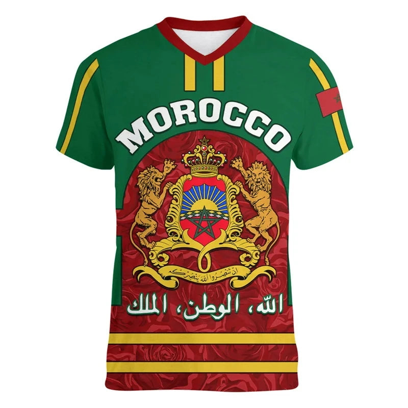T-Shirt marocain 3D drapeau marocain emblème graphique T-Shirt pour hommes vêtements décontracté chemises à manches courtes unisexe salle de sport Fitness V hauts