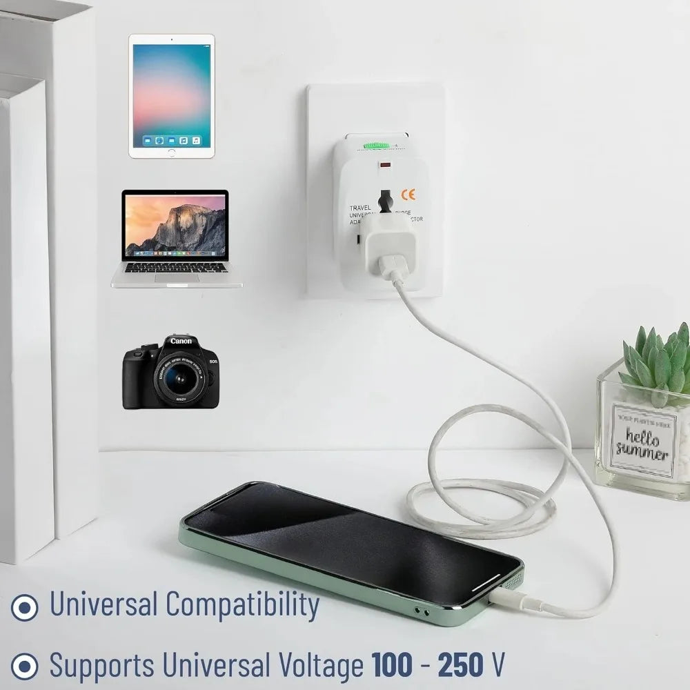 Adaptador universal de viaje, adaptador de corriente internacional compacto para enchufes de EE. UU., UE, Reino Unido, Australia e India