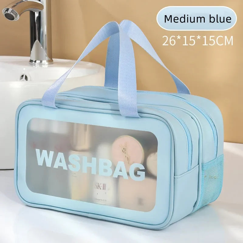 Sac de Maquillage PU Transparent — Séparation Sèche-Humide Voyage & Fitness