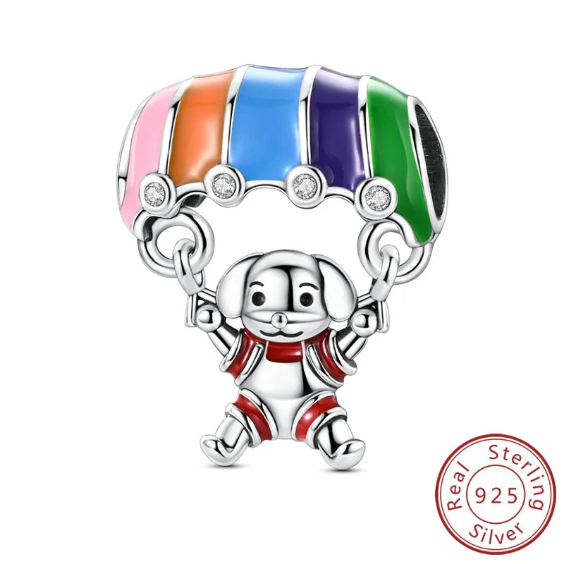 Abalorios de plata de ley 925 con huellas de perro, gato, corazón, animales, abalorios que se ajustan a pulseras, collares, colgantes, joyas para mujer, para hacer tú mismo