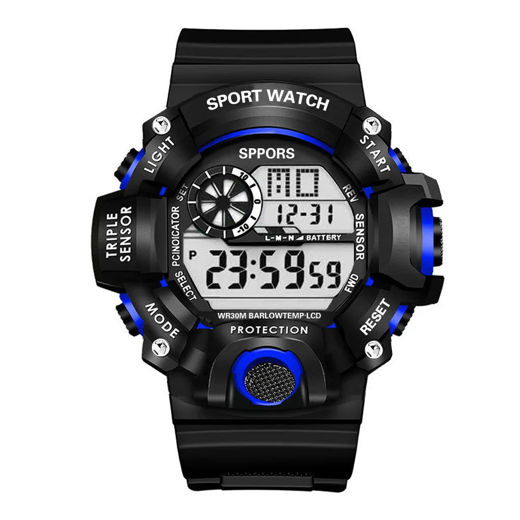 Reloj de pulsera deportivo electrónico de moda para hombre, esfera grande multifuncional impermeable, alarma luminosa, reloj militar para niños y hombres