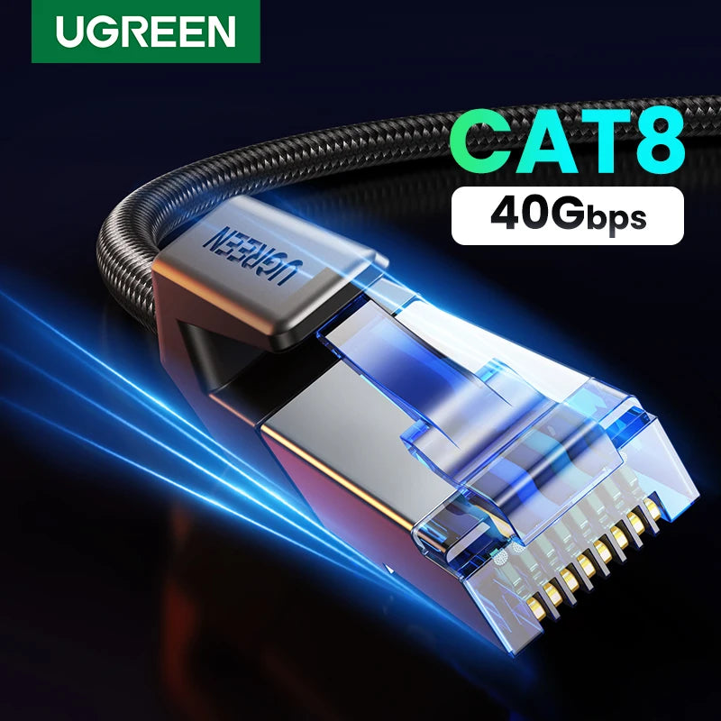 UGREEN CAT 8 cable Ethernet trenzado de alta velocidad 40Gbps 2000Mhz red LAN RJ45 blindado para router PC PS5 Módem Xbox