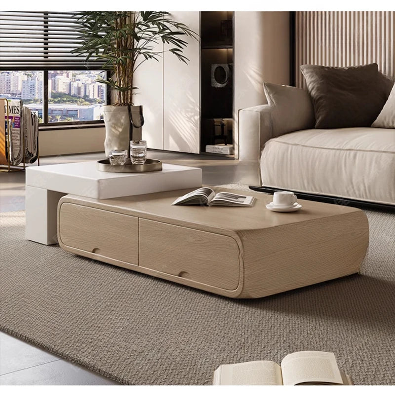 Mesa de centro pequeña de nogal, combinación de mesas auxiliares para apartamento, sala de estar, hogar, moderna, color crema, muebles de sala de estar.