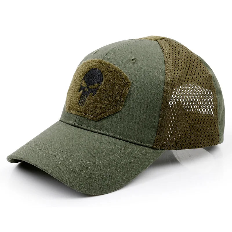 Men's and Women's Mesh Baseball Cap, Camouflage, Skull, Adjustable, Airsoft, Tactical Outdoor Hiking, New Summer Collection 2024