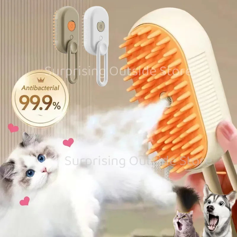 Brosse de Énergie à Vapeur 3 en 1 pour Chat et Chien, Peigne Pliable et Rotatif à un Bouton, Idéal pour le Bain et l'Épilation des Poils