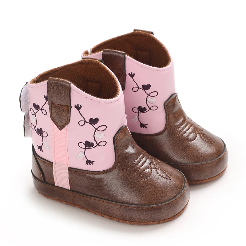 Bottines Cowboy Bébé Cuir PU Antidérapantes — Fille & Garçon 0–18 mois