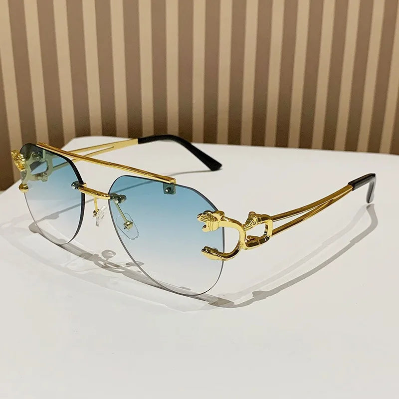Gafas de sol sin montura para mujer, diseñador de lujo, Vintage Uv400, gafas de sol para hombre, lentes de sol para mujer, gafas de sol para mujer