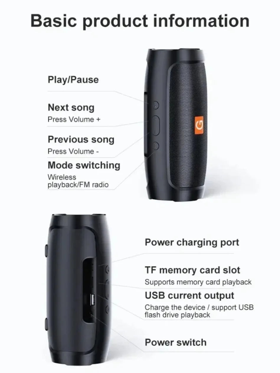 Haut-parleur Bluetooth portable — double stéréo, USB, TF, FM, subwoofer, extérieur