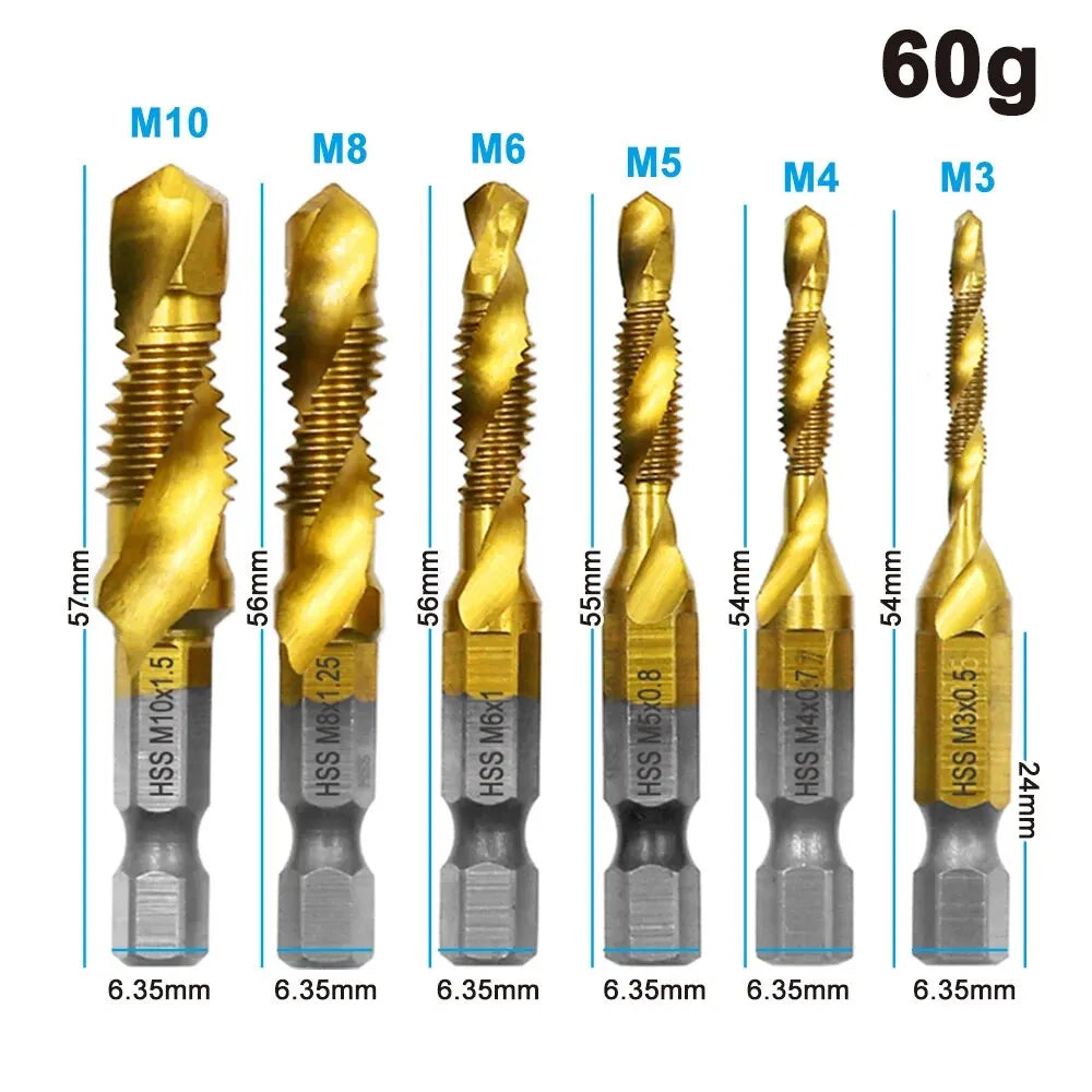Ensemble d'outils de perçage et de chanfrein en acier à grande vitesse, machine intégrée, taraud composite, plaqué titane 4341, 6 pièces