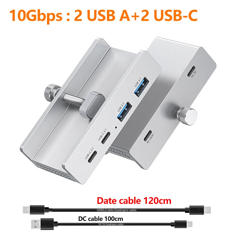 Abrazadera de concentrador USB de 10 Gbps, adaptador divisor USB3.2/3.0/2.0, estación de acoplamiento externa de múltiples clips para iMac Macbook Lenovo, accesorios para computadora de escritorio